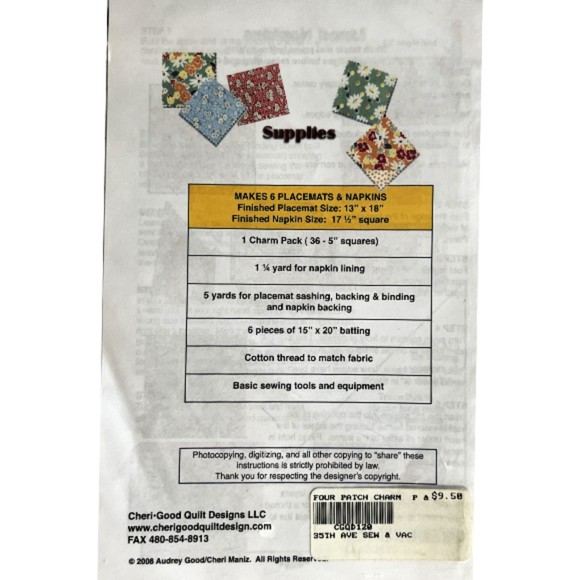 Cheri-Good Quilt Designs, LLC - Four Patch Charm Placemats & Napkins - Picture 2 of 2